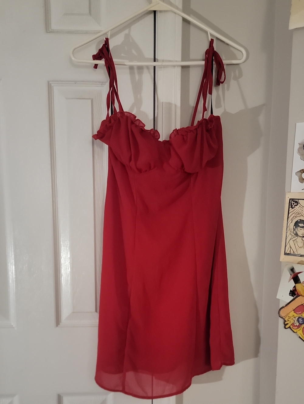 SHEIN Red Tie-Strap Ruffle Mini Dress